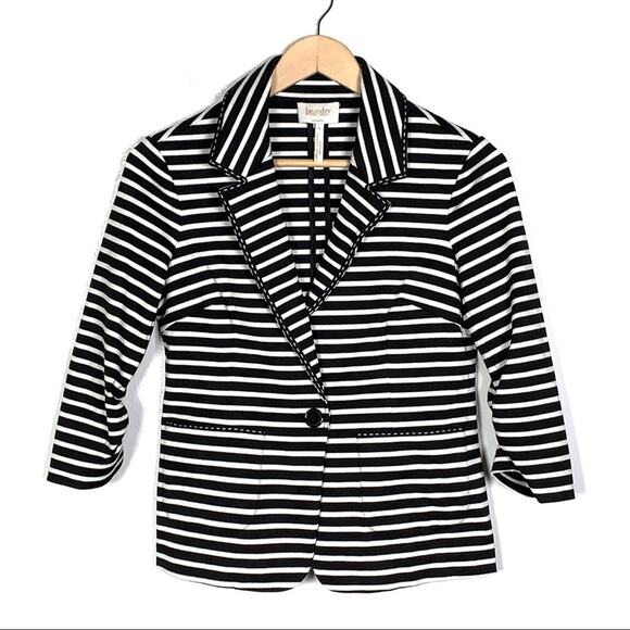 Laundry By Shelli Segal Jackets & Blazers - Laundry black and white striped 3/4 sleeve lapel blazer jacket size 4 B99